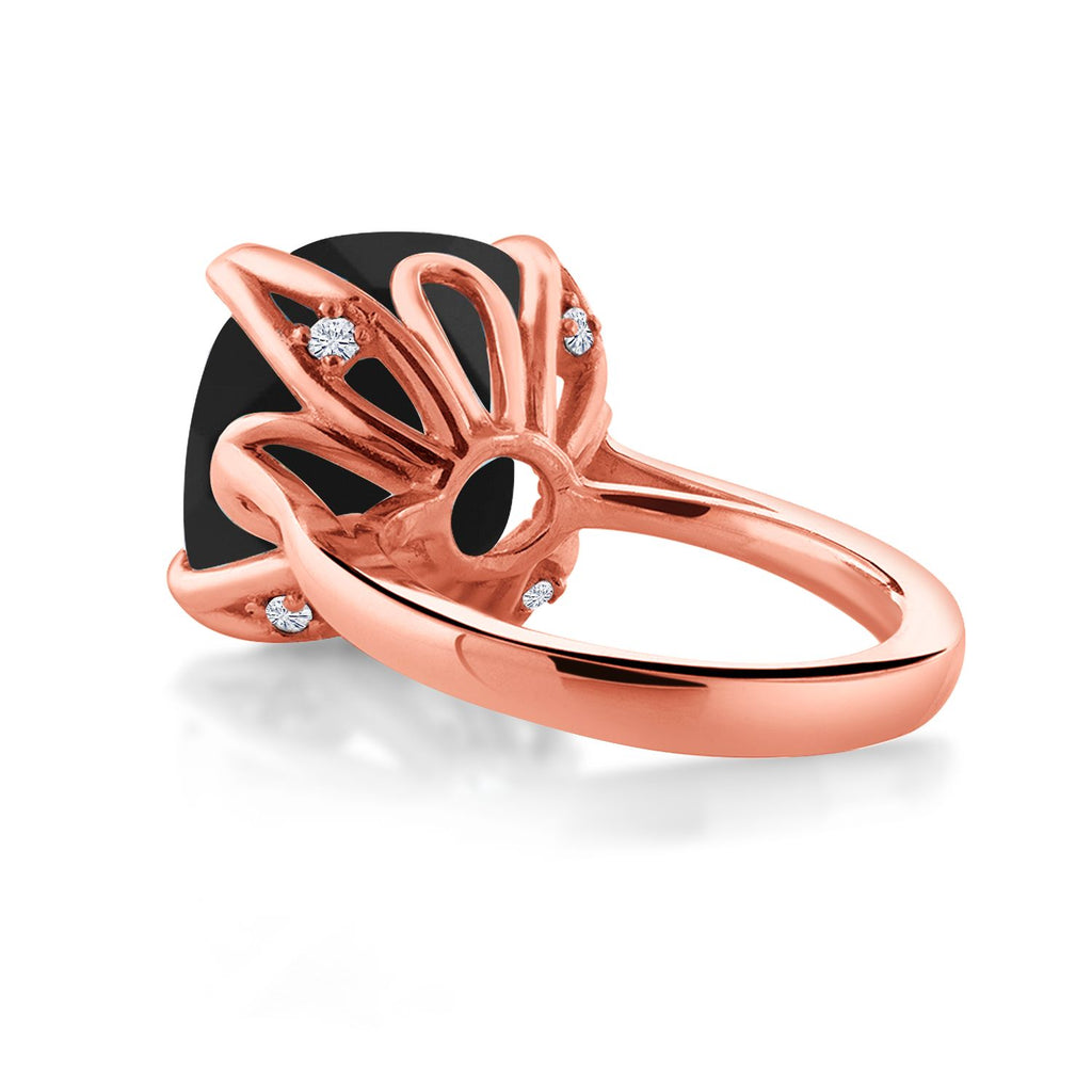 18K Rose Gold Plated Silver Black Onyx and White Moissanite Engagement Ring For Women (8.25 Cttw, 14MM Cushion Checkerboard, Available in Size 5,6,7,8,9)