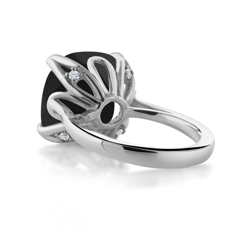 925 Sterling Silver Black Onyx and White Moissanite Engagement Ring For Women (8.25 Cttw, 14MM Cushion Checkerboard, Available in Size 5,6,7,8,9)
