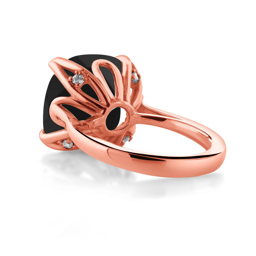 18K Rose Gold Plated Silver Black Onyx Engagement Ring For Women (8.33 Cttw, 14MM Cushion Checkerboard, Available in Size 5,6,7,8,9)