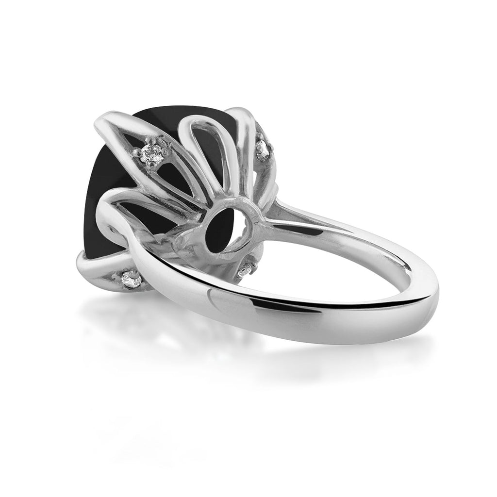 925 Sterling Silver Black Onyx Engagement Ring For Women (8.33 Cttw, 14MM Cushion Checkerboard, Available in Size 5,6,7,8,9)