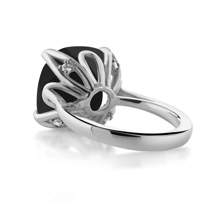 925 Sterling Silver Black Onyx Engagement Ring For Women (8.33 Cttw, 14MM Cushion Checkerboard, Available in Size 5,6,7,8,9)