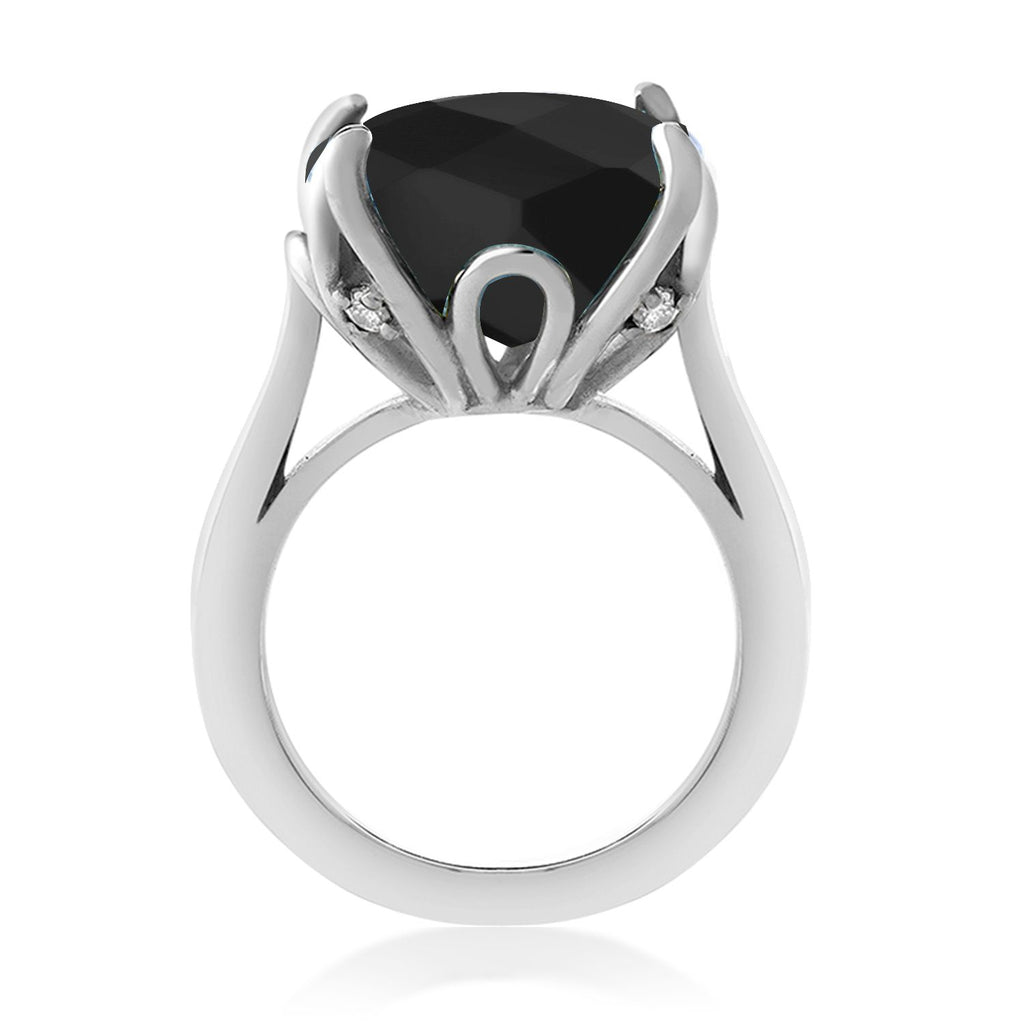 925 Sterling Silver Black Onyx Engagement Ring For Women (8.33 Cttw, 14MM Cushion Checkerboard, Available in Size 5,6,7,8,9)