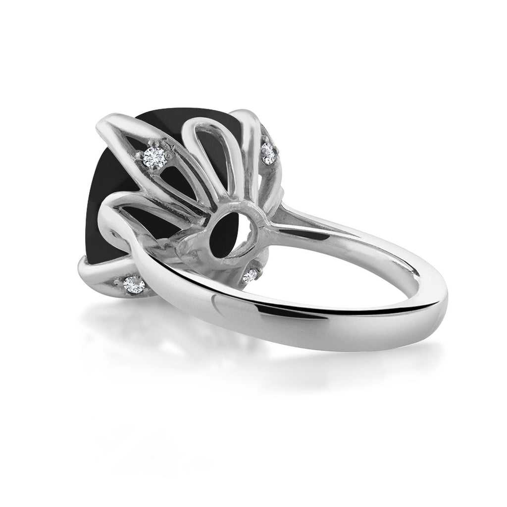 925 Sterling Silver Black Onyx and White Diamond Engagement Ring For Women (8.27 Cttw, 14MM Cushion Checkerboard, Available in Size 5,6,7,8,9)
