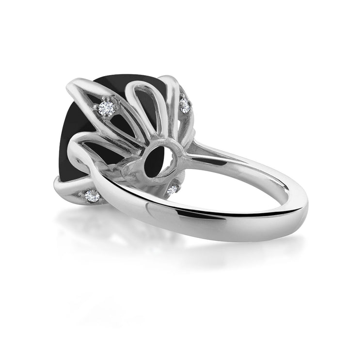 925 Sterling Silver Black Onyx and White Diamond Engagement Ring For Women (8.27 Cttw, 14MM Cushion Checkerboard, Available in Size 5,6,7,8,9)