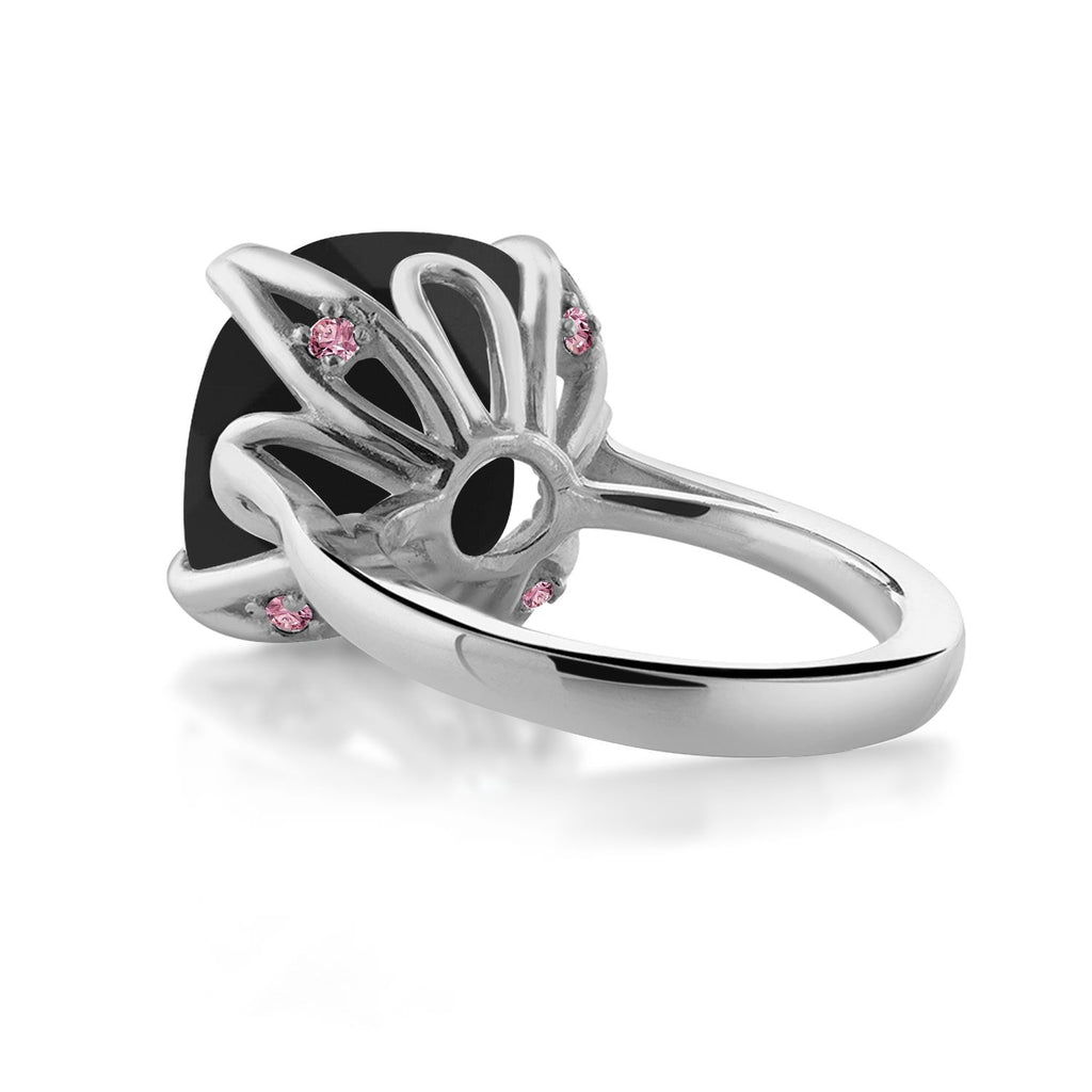 925 Sterling Silver Black Onyx and Pink Lab Grown Diamond Engagement Ring For Women (8.25 Cttw, 14MM Cushion Checkerboard, Available in Size 5,6,7,8,9)