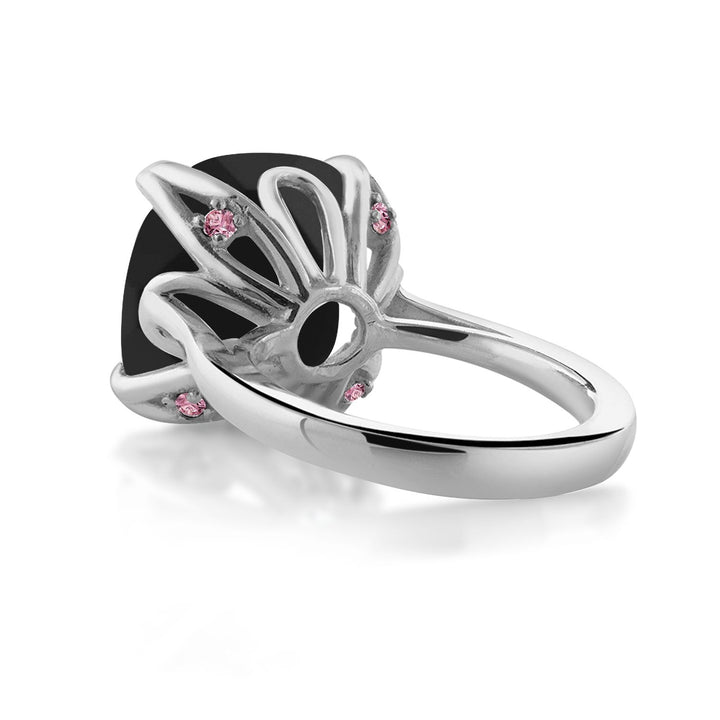 925 Sterling Silver Black Onyx and Pink Lab Grown Diamond Engagement Ring For Women (8.25 Cttw, 14MM Cushion Checkerboard, Available in Size 5,6,7,8,9)