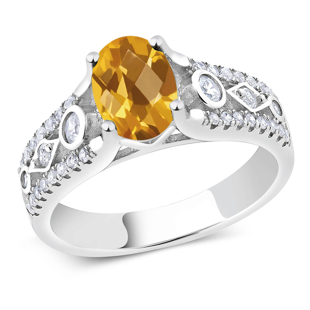 Citrine Checkerboard_8_Ring in 925 Sterling Silver