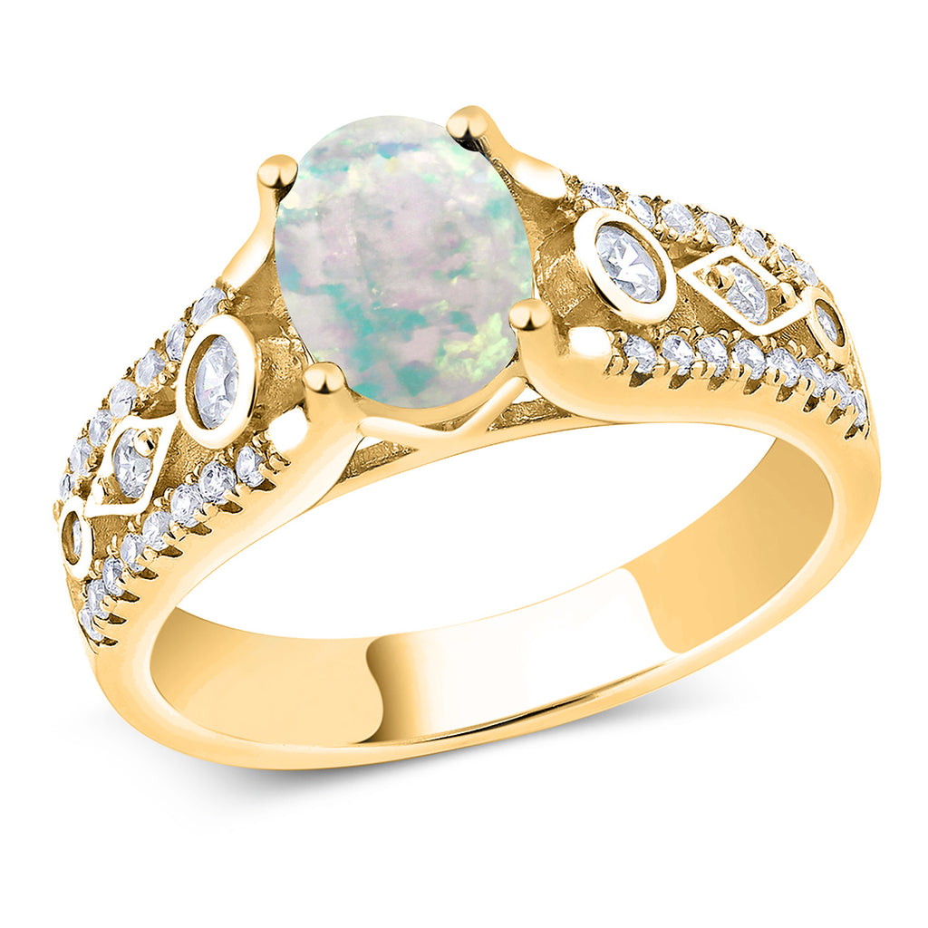 Opal and Zirconia_7_Ring in 925 Yellow Gold Plated Silver
