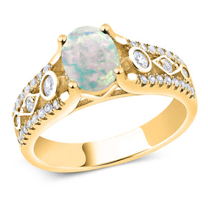 Opal and Zirconia_7_Ring in 925 Yellow Gold Plated Silver