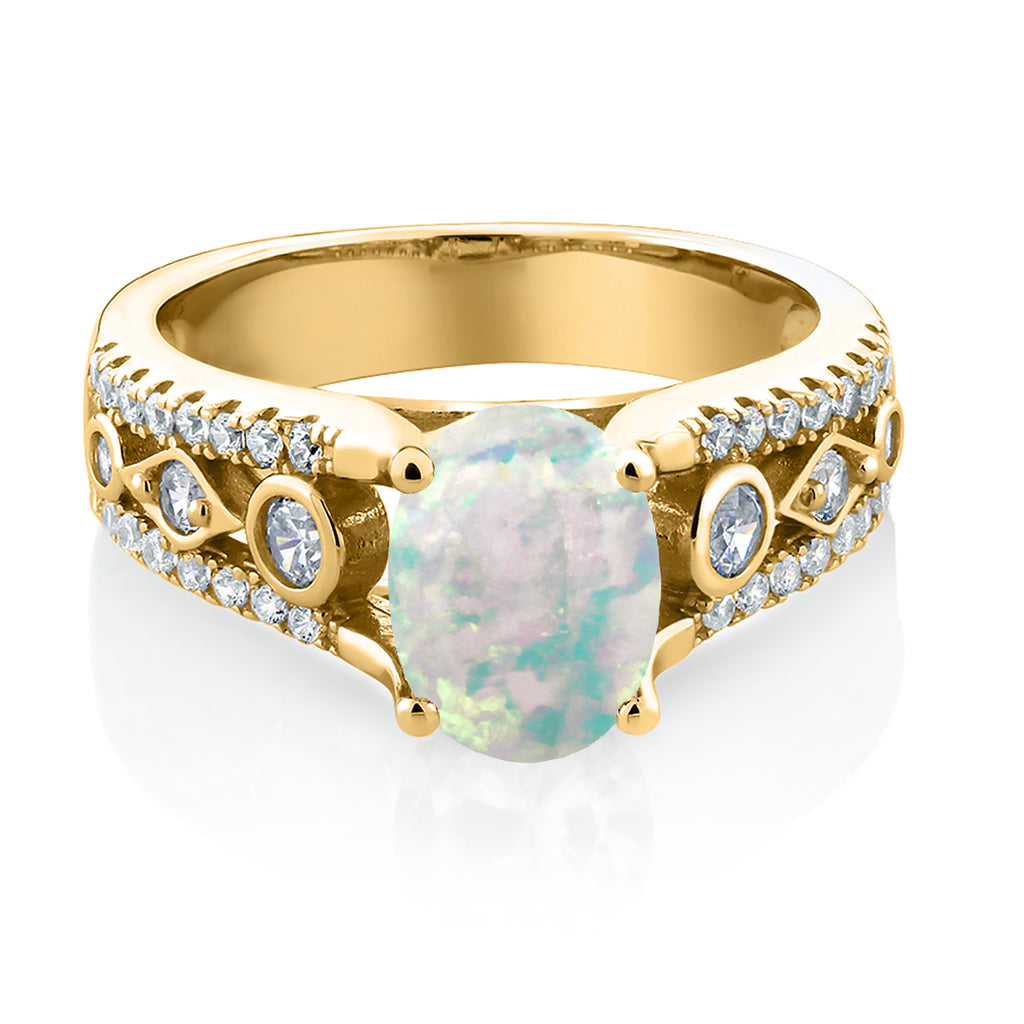 Opal and Zirconia_7_Ring in 925 Yellow Gold Plated Silver