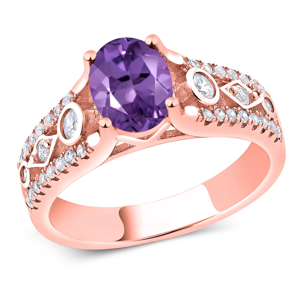 Amethyst - February_6_Ring in 925 Rose Gold Plated Silver