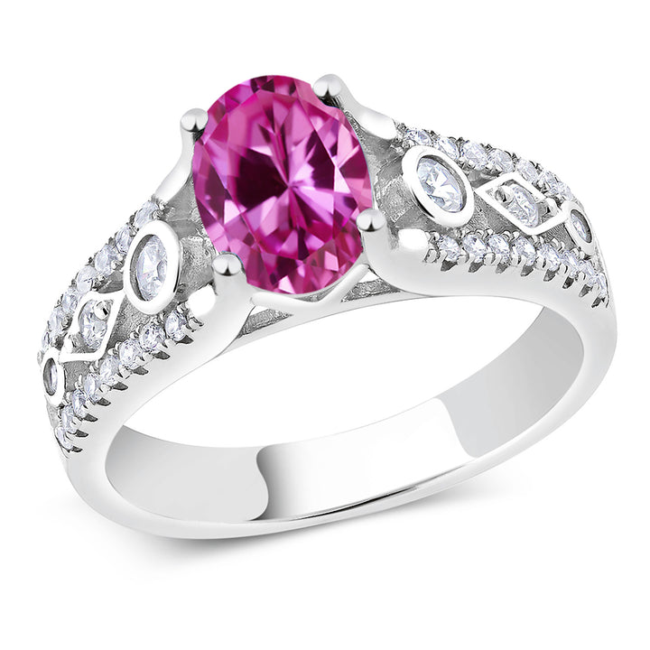 Pink Created Sapphire - September_5_Ring in 925 Sterling Silver