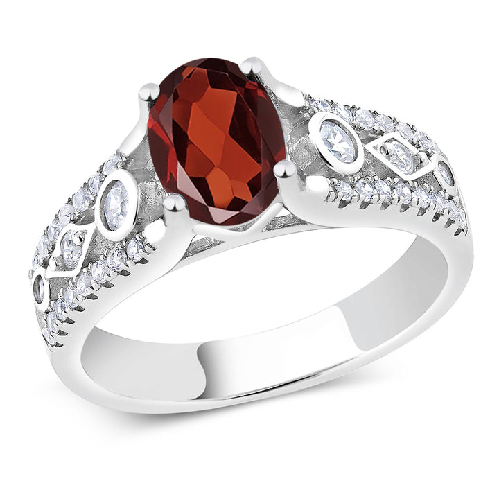 925 Sterling Silver Red Garnet Engagement Ring For Women (1.76 Cttw, Gemstone Birthstone, Available In Size 5, 6, 7, 8, 9)