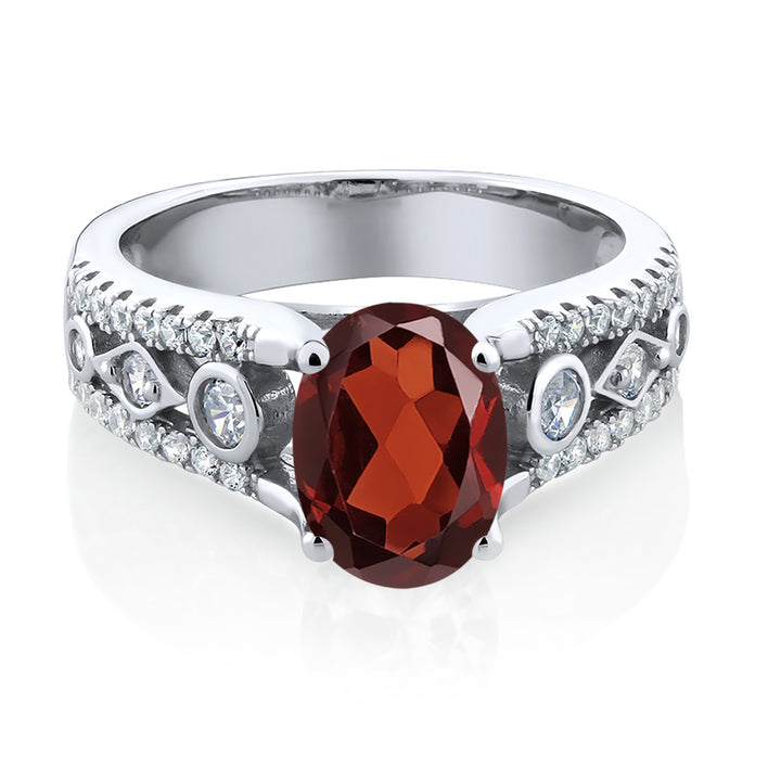 925 Sterling Silver Red Garnet Engagement Ring For Women (1.76 Cttw, Gemstone Birthstone, Available In Size 5, 6, 7, 8, 9)