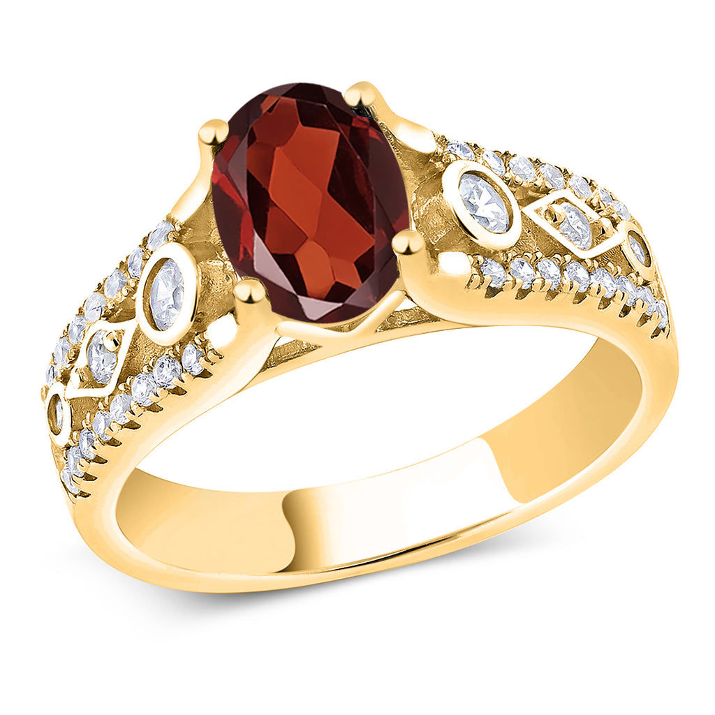 Garnet - January_7_Ring in 925 Yellow Gold Plated Silver