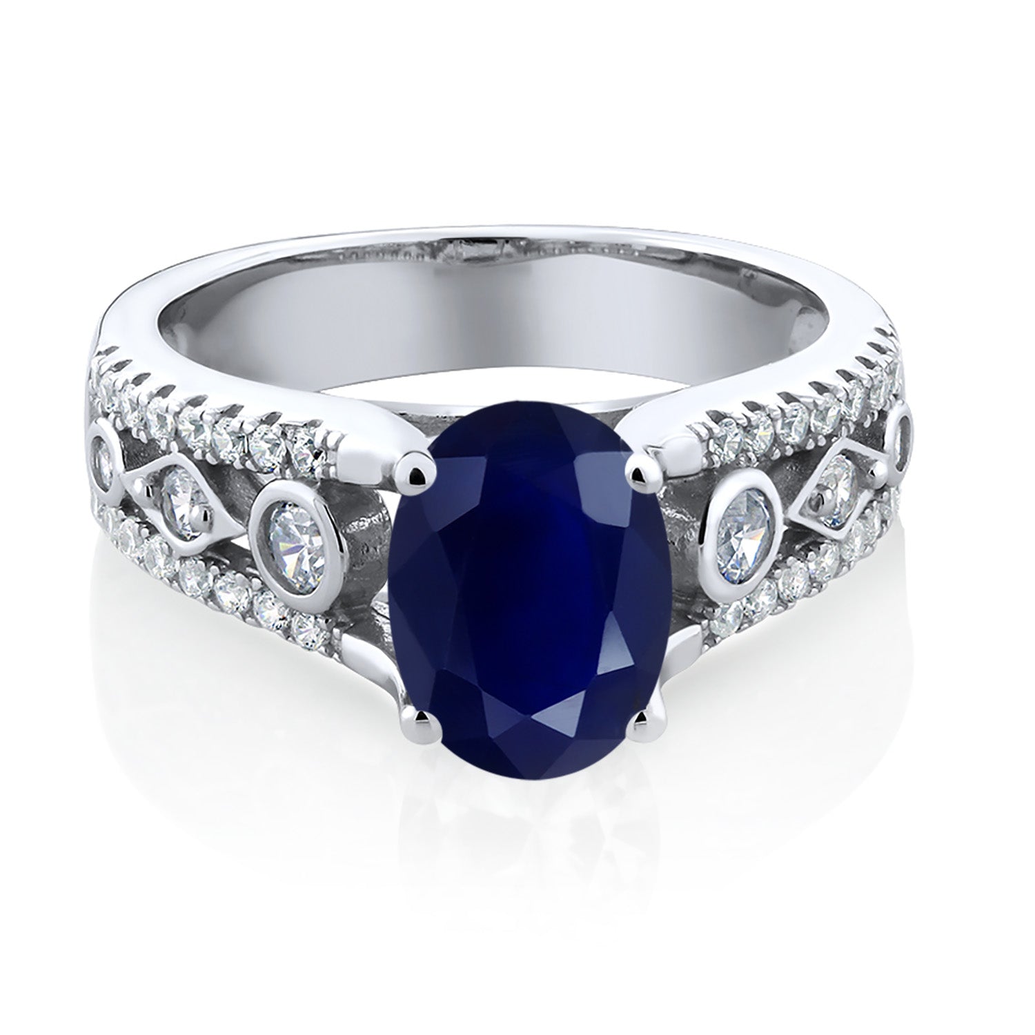 925 Sterling Silver Blue Sapphire Engagement Ring For Women (2.35 Cttw, Oval 8X6MM, Gemstone Birthstone, Available In Size 5,6,7,8,9)