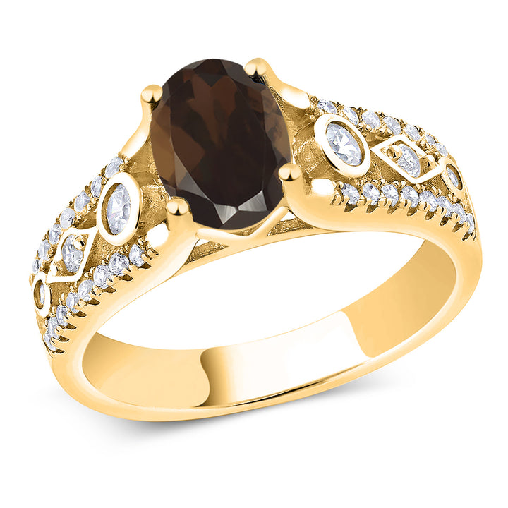Smoky Quartz_5_Ring in 925 Yellow Gold Plated Silver
