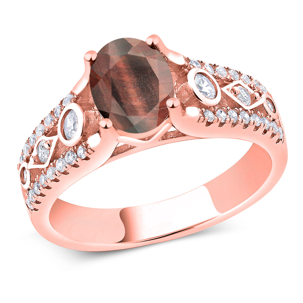 Tiger Eye and Zirconia_7_Ring in 925 Rose Gold Plated Silver