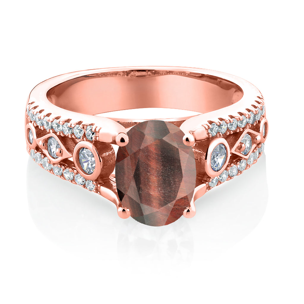 Tiger Eye and Zirconia_7_Ring in 925 Rose Gold Plated Silver
