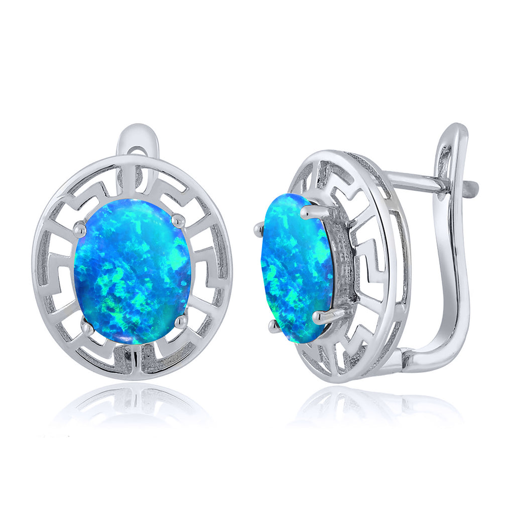 Blue Simulated Opal-Cabochon - October_Earrings in 925 Sterling Silver