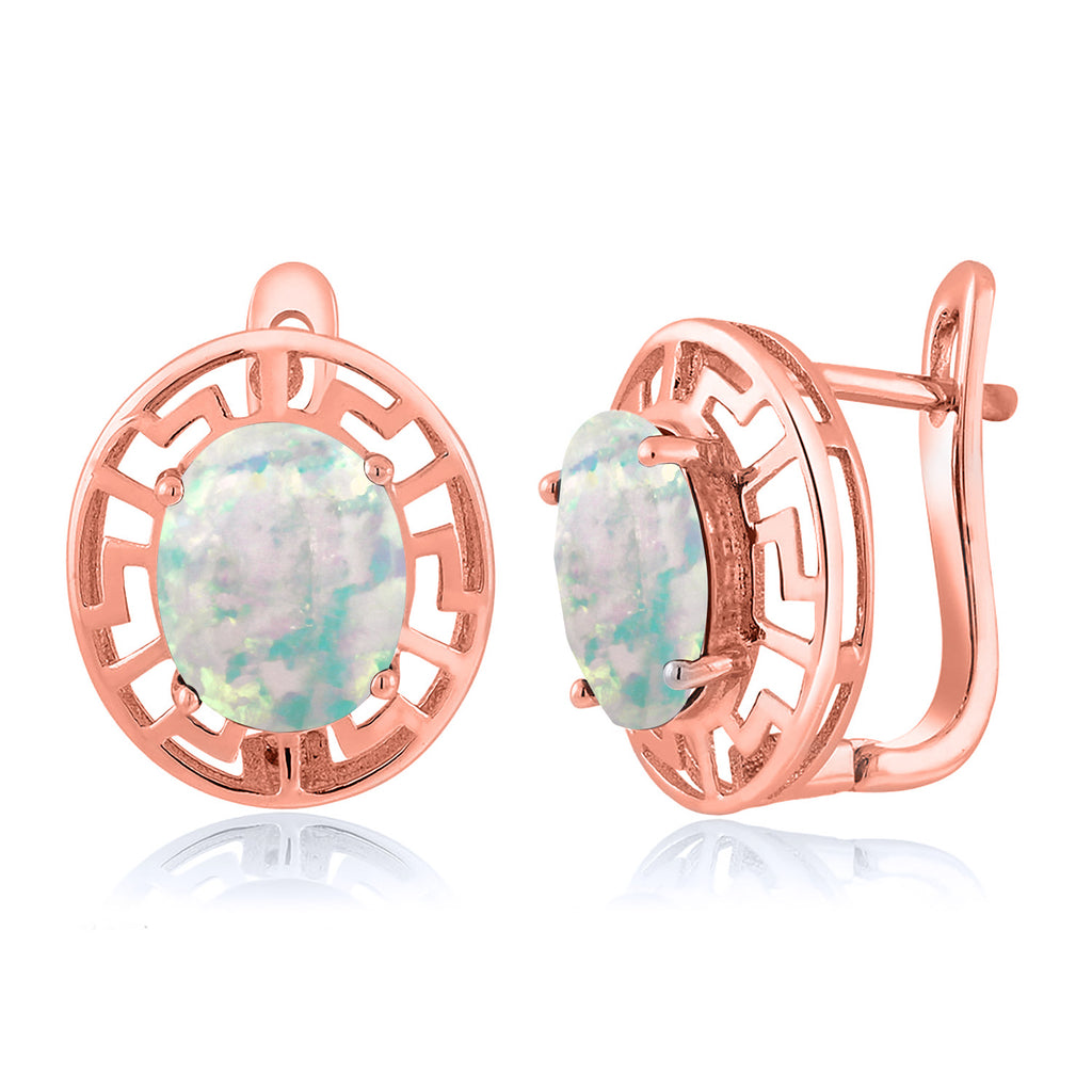 White Simulated Opal-Cabochon - October_Earrings in 925 Rose Gold Plated Silver