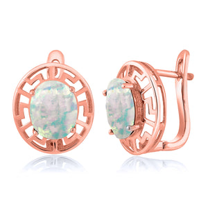 White Simulated Opal-Cabochon - October_Earrings in 925 Rose Gold Plated Silver