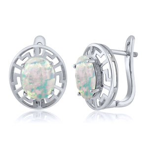 White Simulated Opal-Cabochon - October_Earrings in 925 Sterling Silver