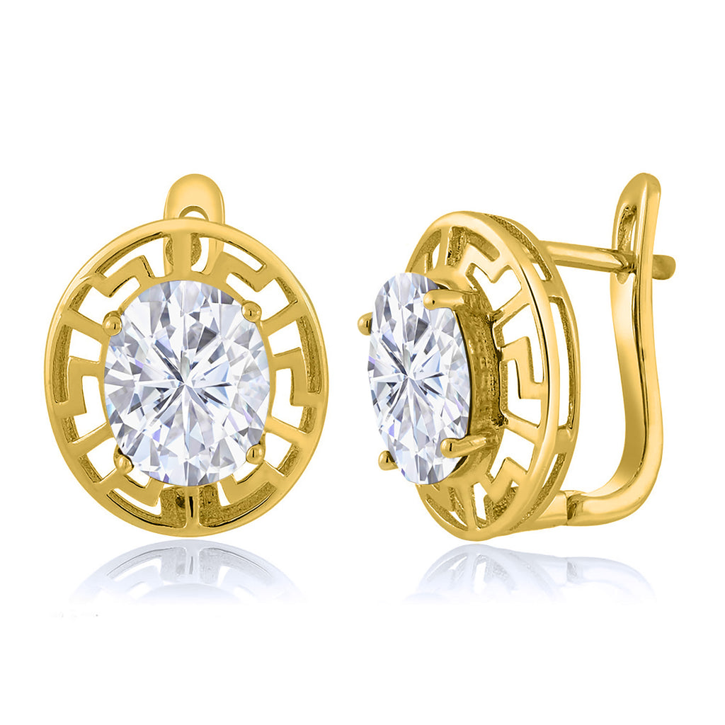 White Moissanite - April_Earrings in 925 Yellow Gold Plated Silver