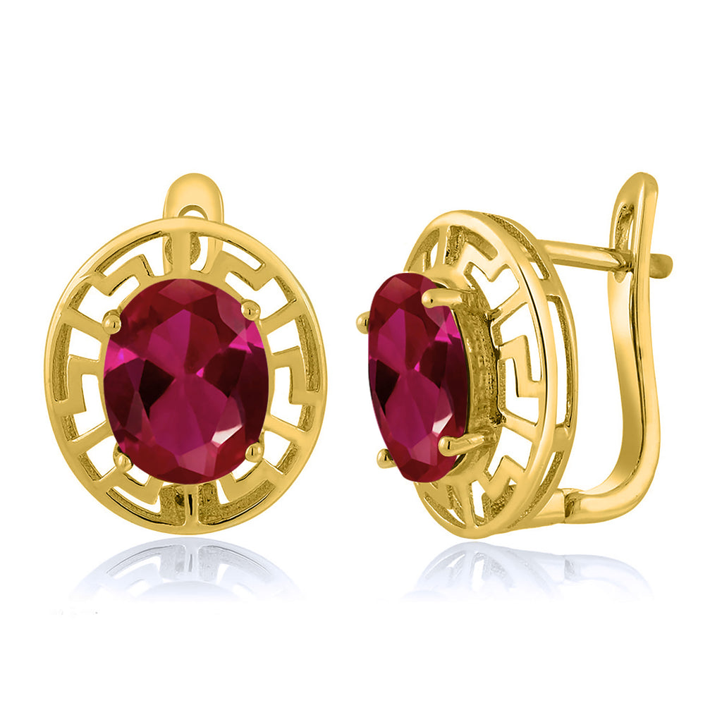 Created Ruby - July_Earrings in 925 Yellow Gold Plated Silver