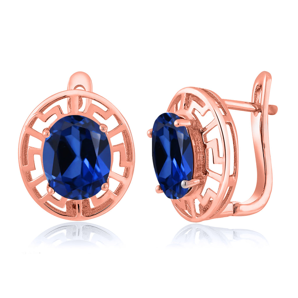 Blue Created Sapphire - September_Earrings in 925 Rose Gold Plated Silver