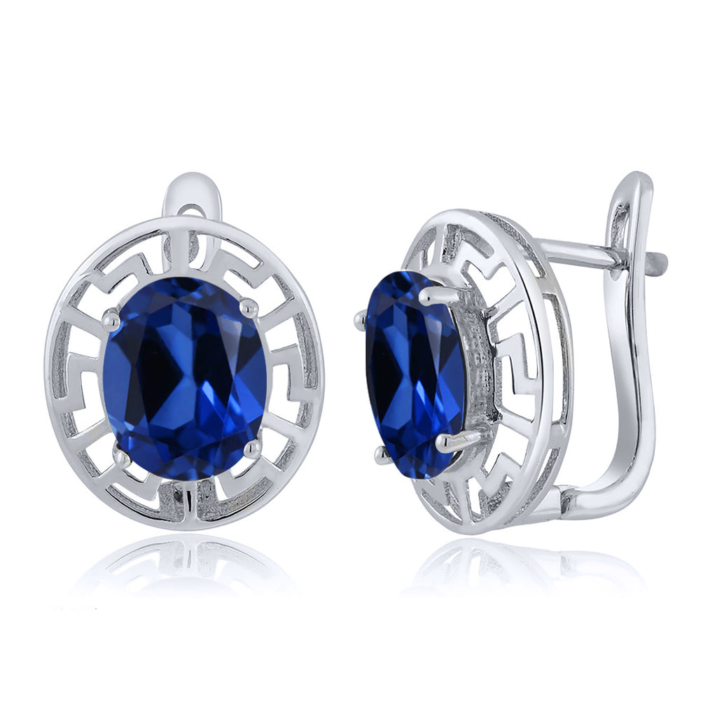 Blue Created Sapphire - September_Earrings in 925 Sterling Silver