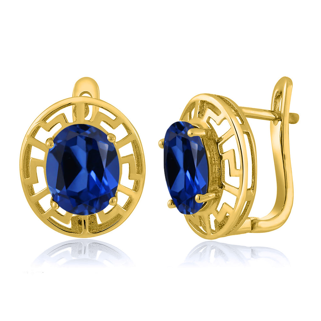 Blue Created Sapphire - September_Earrings in 925 Yellow Gold Plated Silver