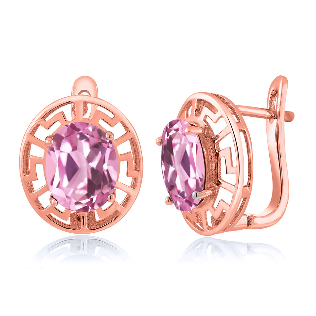 Light Pink Created Sapphire - September_Earrings in 925 Rose Gold Plated Silver