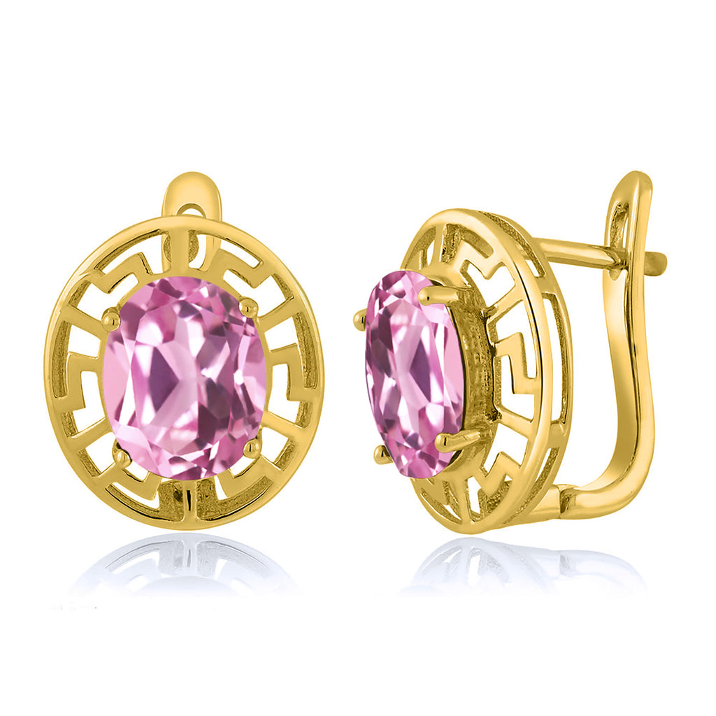 Light Pink Created Sapphire - September_Earrings in 925 Yellow Gold Plated Silver