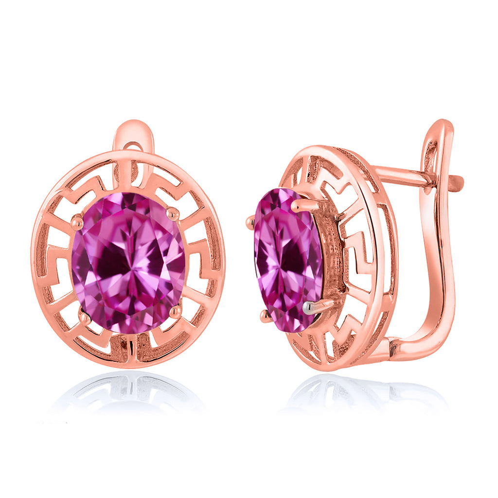 Pink Created Sapphire - September_Earrings in 925 Rose Gold Plated Silver