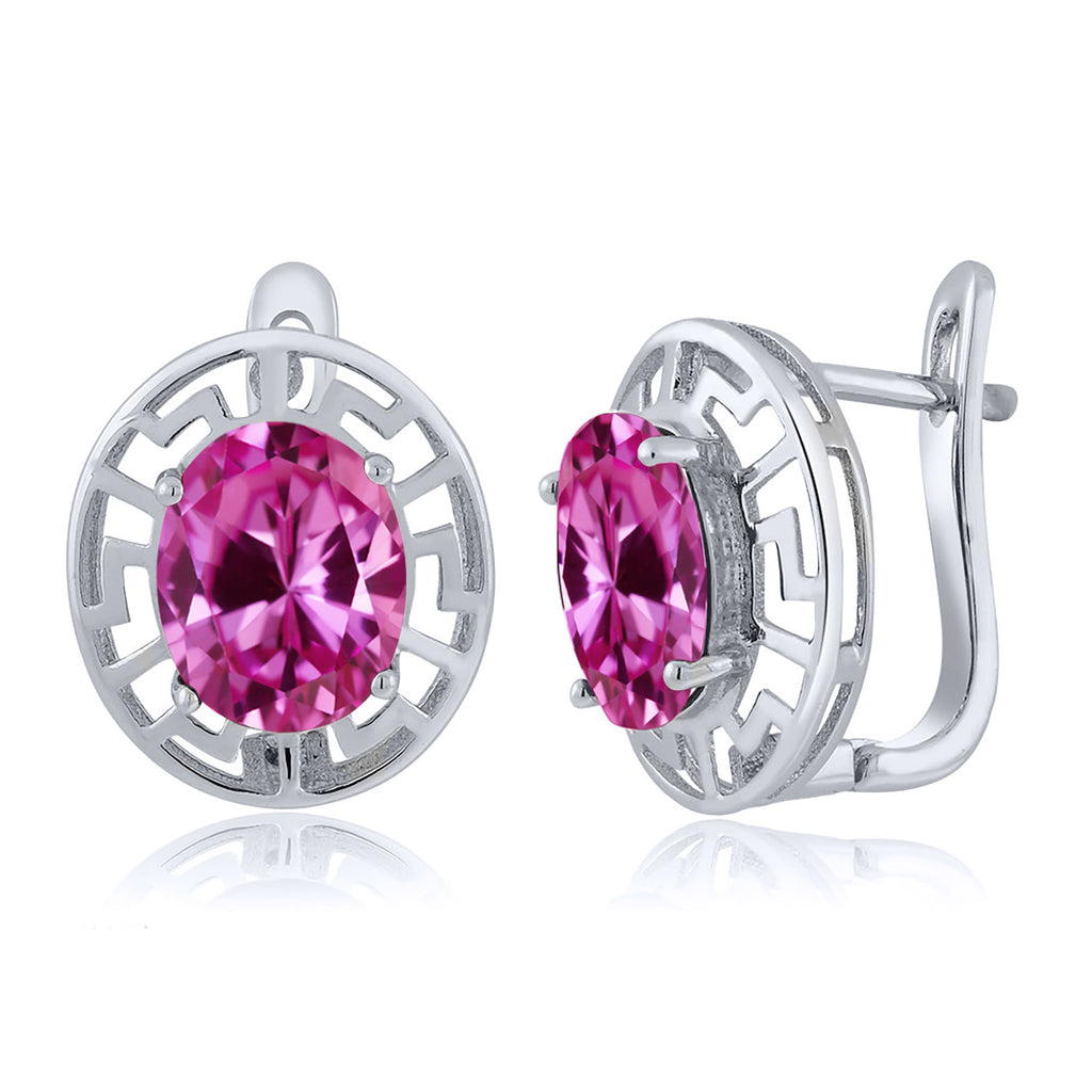 Pink Created Sapphire - September_Earrings in 925 Sterling Silver