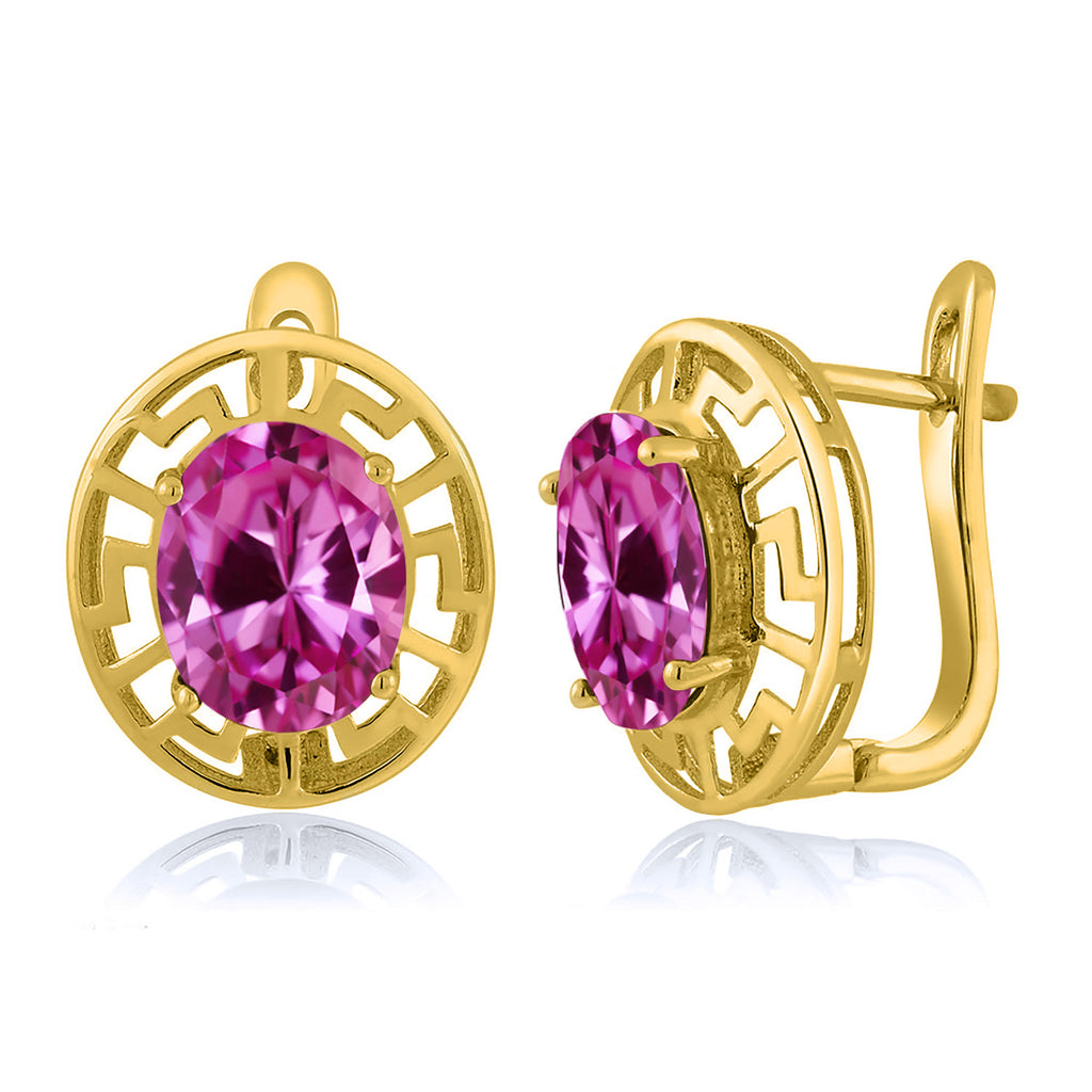 Pink Created Sapphire - September_Earrings in 925 Yellow Gold Plated Silver