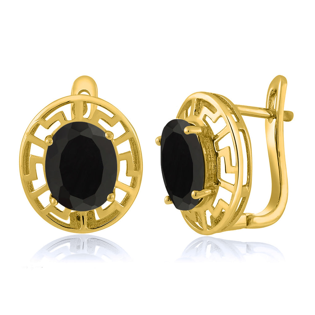 Onyx - December_Earrings in 925 Yellow Gold Plated Silver