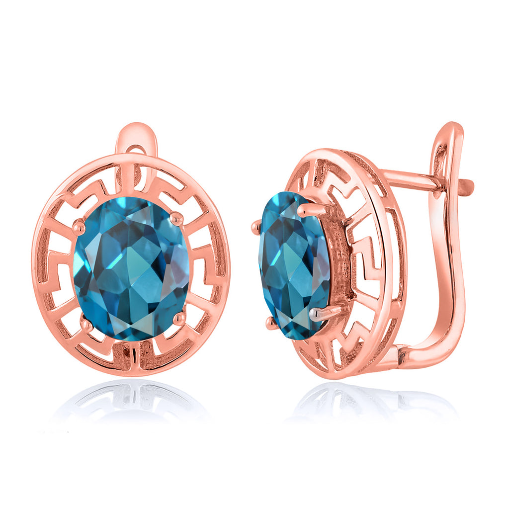 London Blue Topaz - November_Earrings in 925 Rose Gold Plated Silver