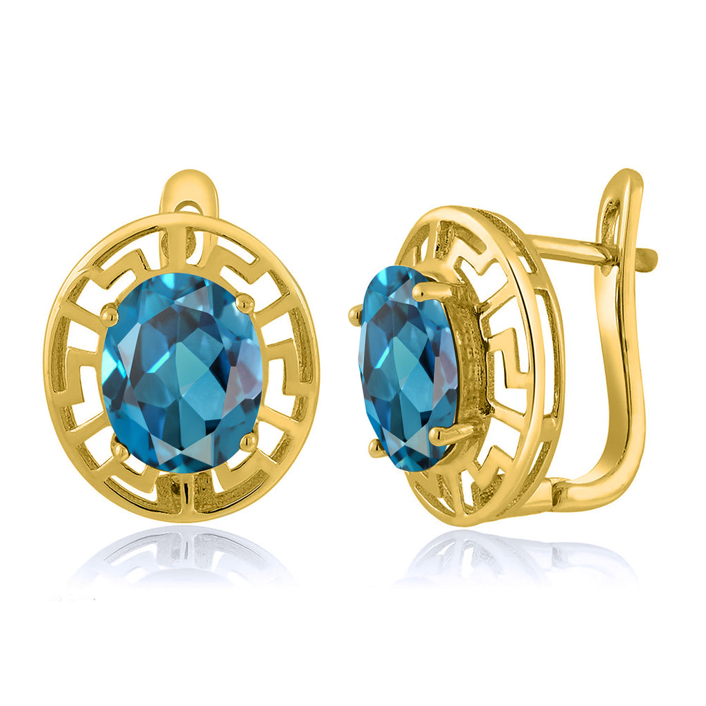 London Blue Topaz - November_Earrings in 925 Yellow Gold Plated Silver