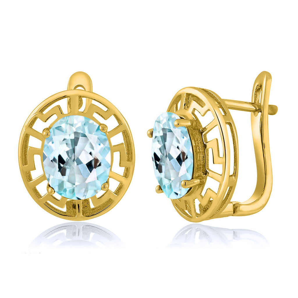 Sky Blue Topaz - November_Earrings in 925 Yellow Gold Plated Silver