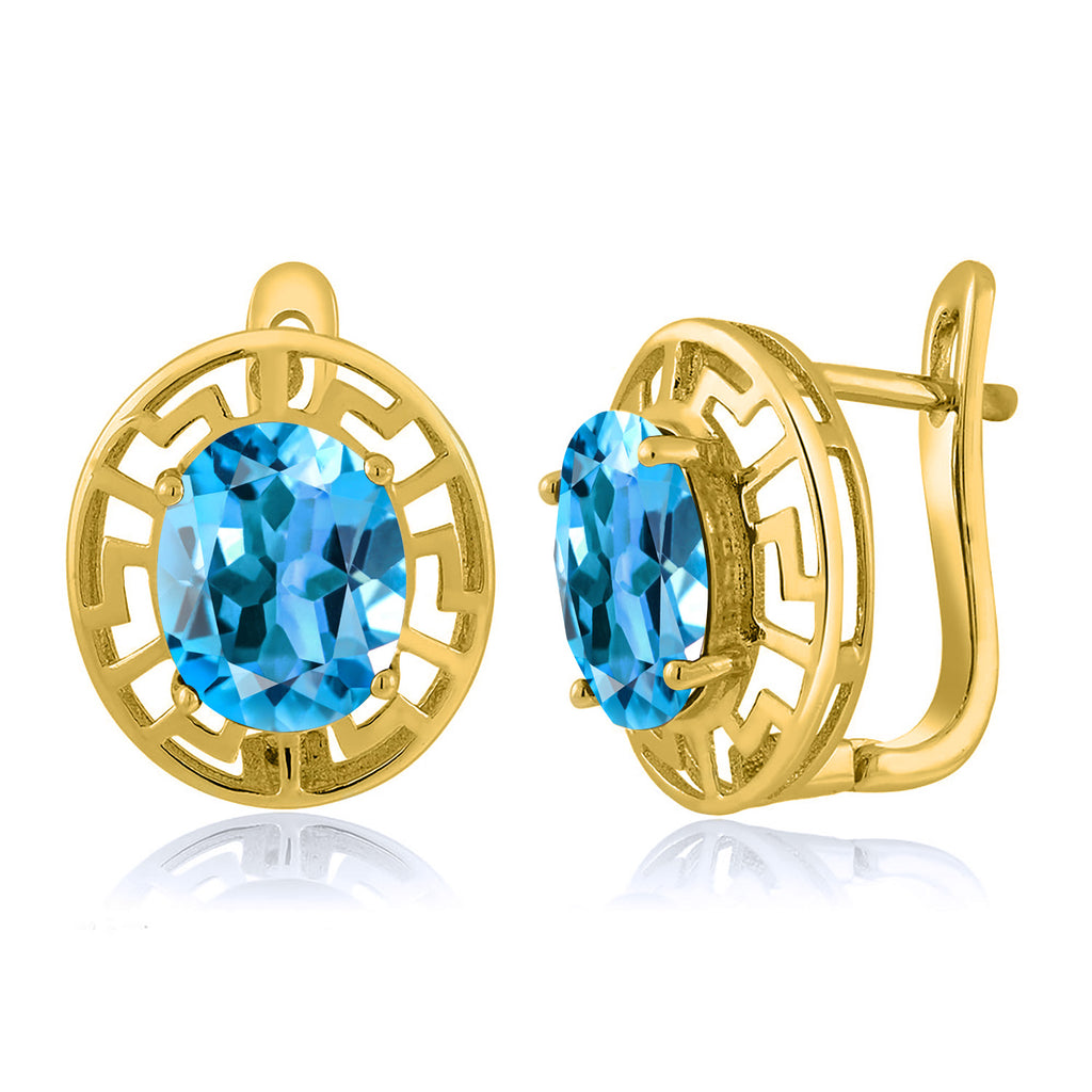Swiss Blue Topaz - November_Earrings in 925 Yellow Gold Plated Silver