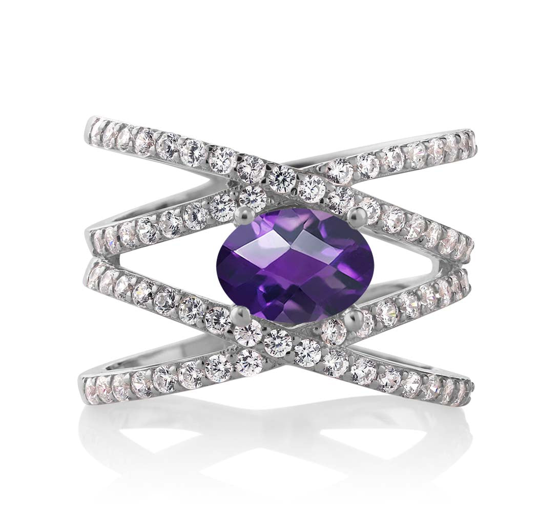 Amethyst-Checkerboard - February_8_Ring in 925 Sterling Silver