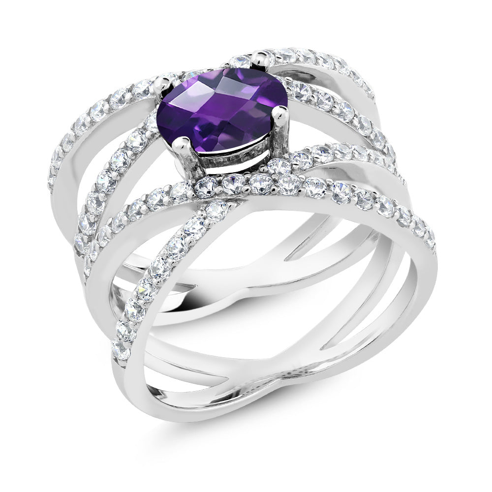 Amethyst and Zirconia_Ring in 925 Sterling Silver
