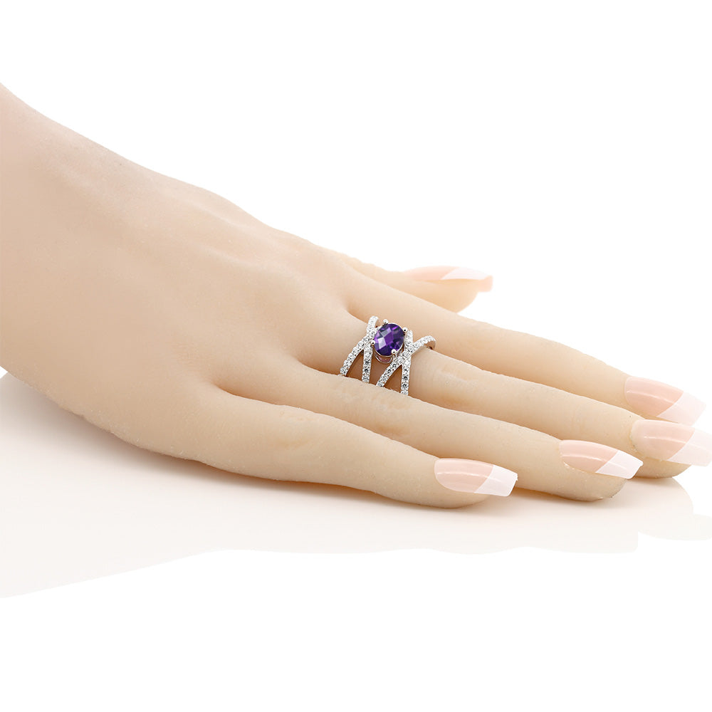 Amethyst and Zirconia_Ring in 925 Sterling Silver