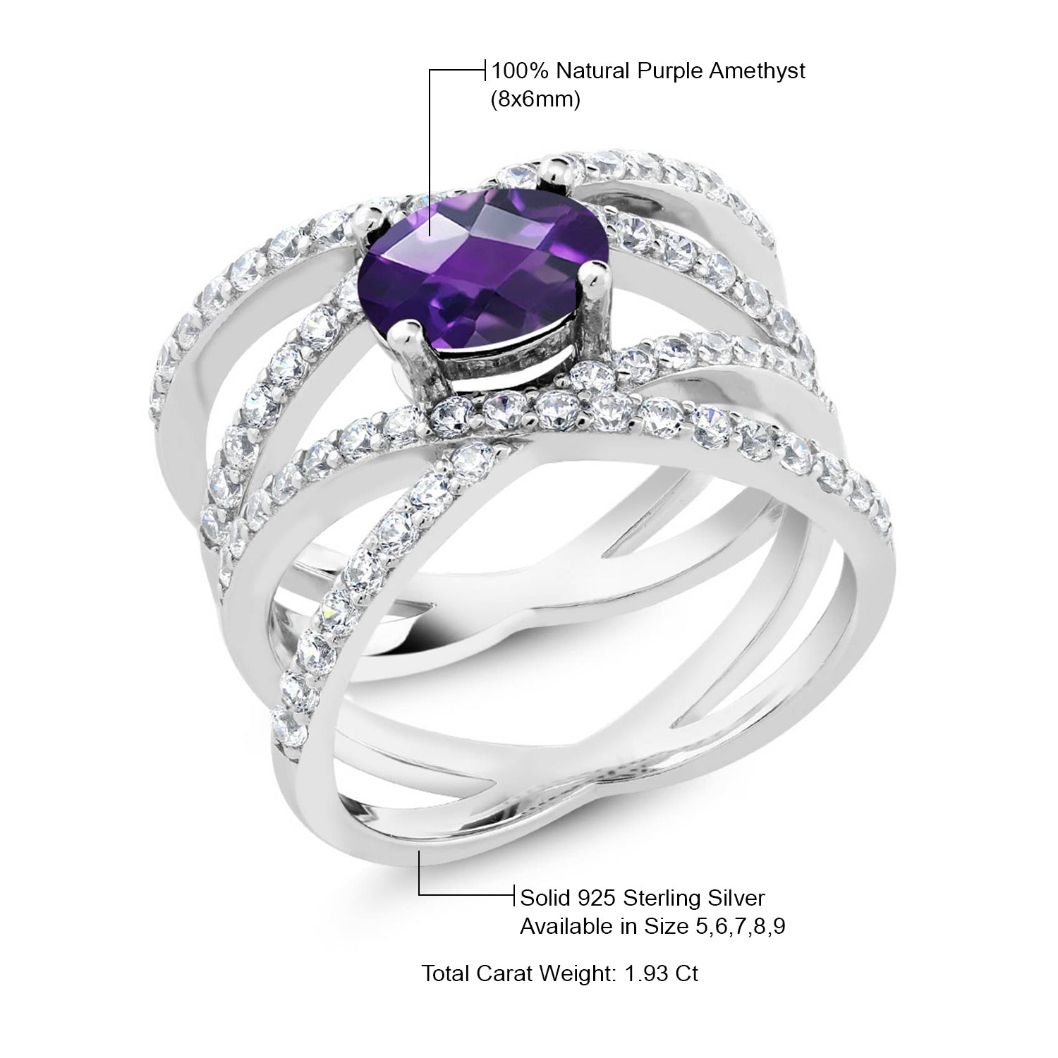 Amethyst and Zirconia_Ring in 925 Sterling Silver