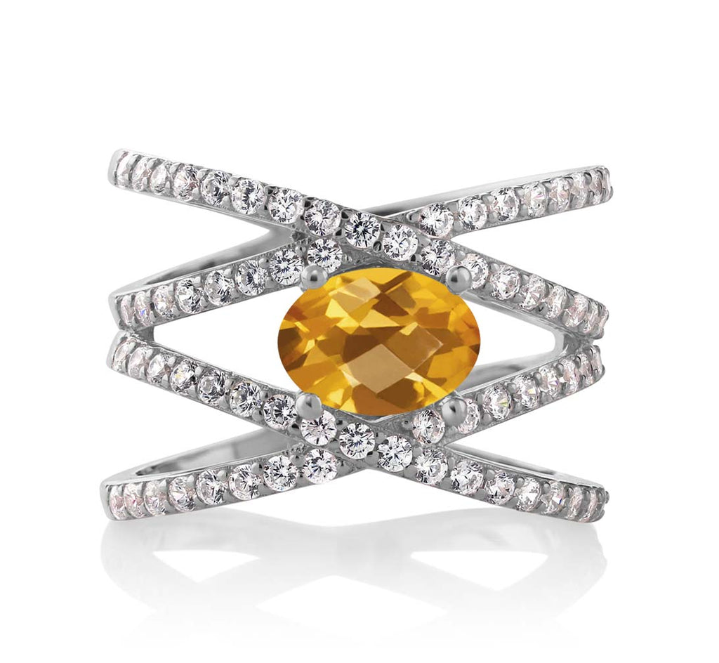 Citrine Checkerboard_9_Ring in 925 Sterling Silver