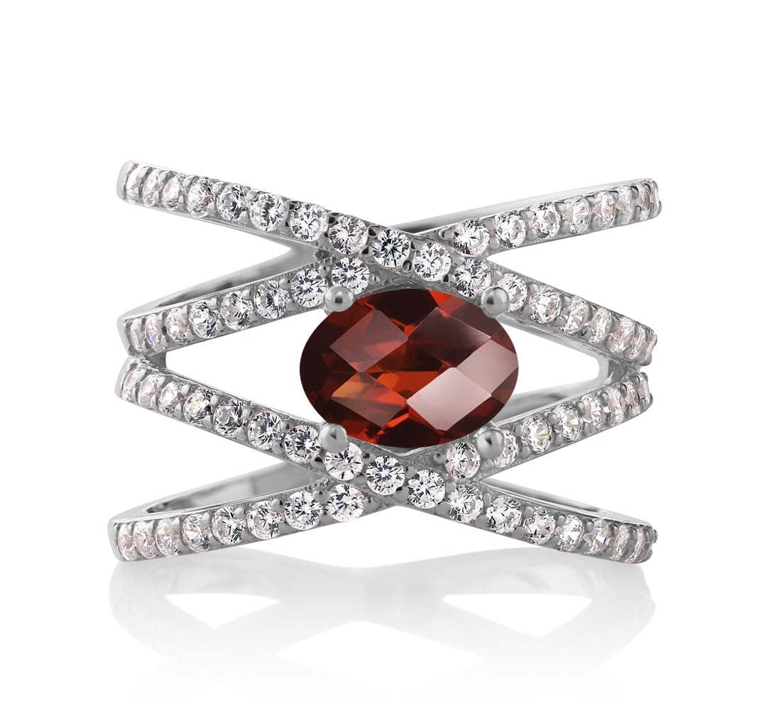 Garnet-Checkerboard - January_8_Ring in 925 Sterling Silver