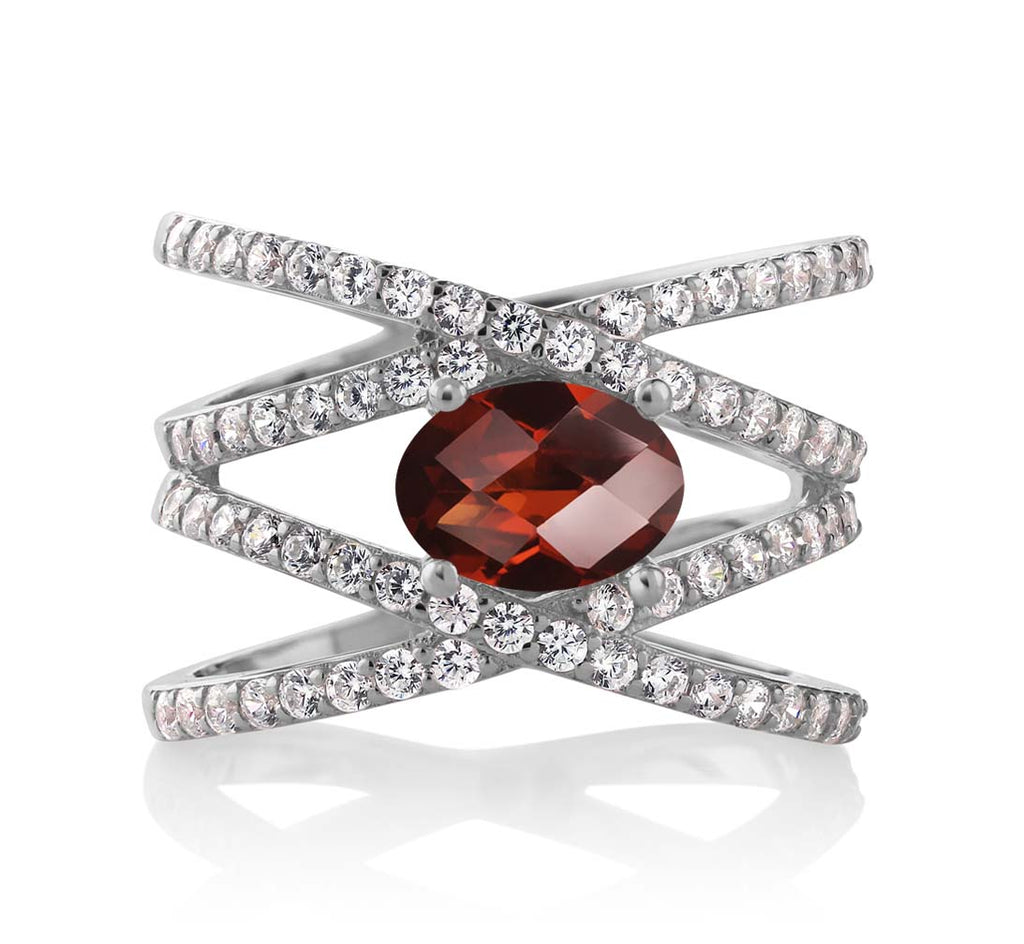 Garnet Checkerboard_6_Ring in 925 Sterling Silver