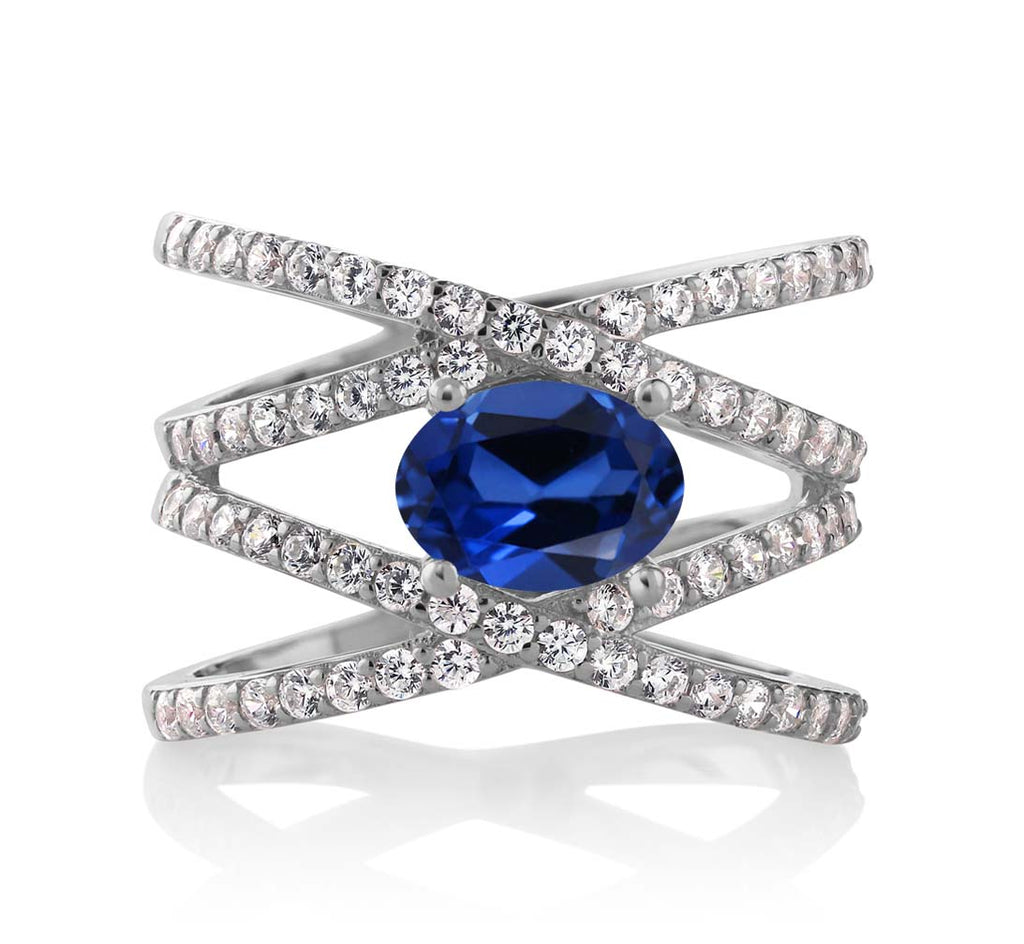 Blue Created Sapphire_8_Ring in 925 Sterling Silver